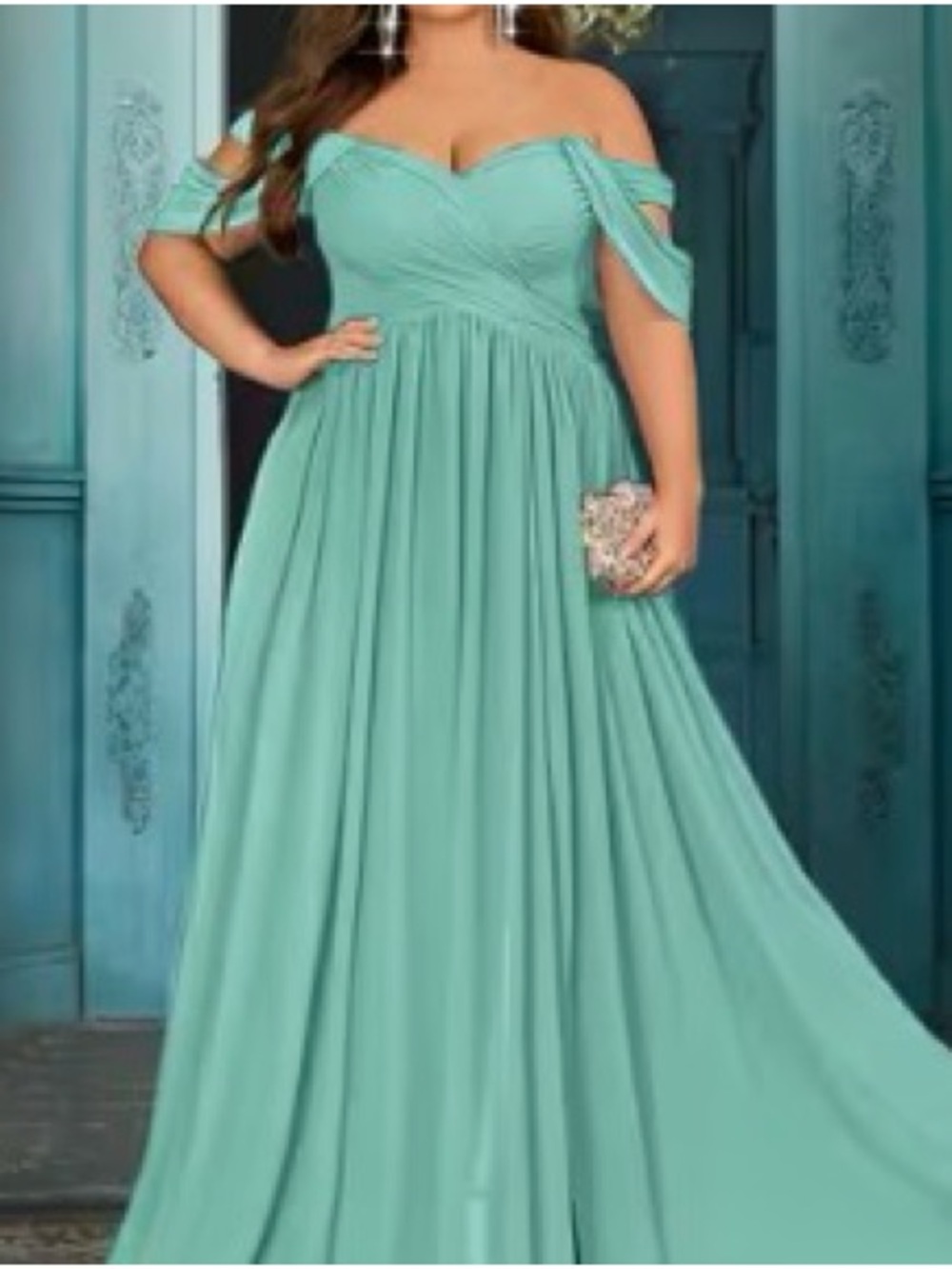 NWT Green Off-Shoulder Pleated Maxi Dress